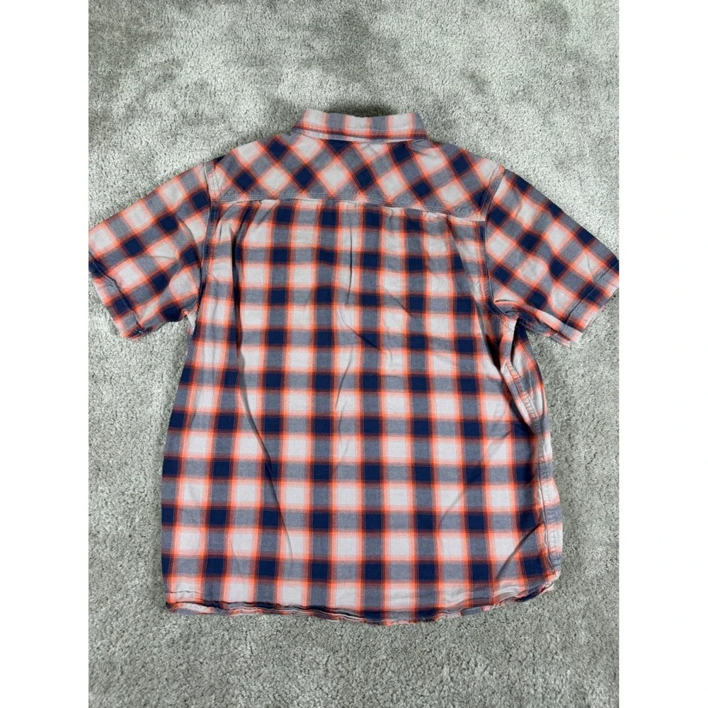 The North Face Mens Plaid Short Sleeve Button Down Shirt Orange Navy Blue Medium